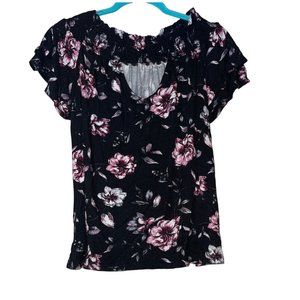 Women’s Floral Blouse Black and Pink Sz S